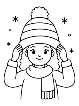 Free printable Child Putting On Warm Winter Hat coloring page