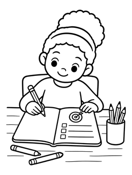 Free printable Child Writing In Goal Journal coloring page