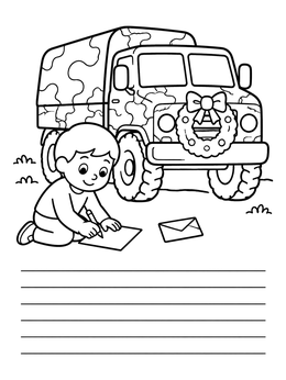 Free printable Child Writing Holiday Letter Near Truck coloring page