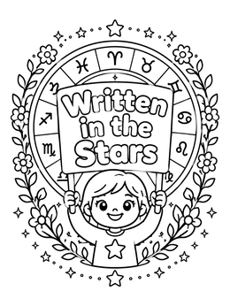 Free printable Child Holding Written In The Stars Sign coloring page