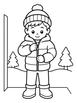 Free printable Child Zipping Warm Winter Jacket coloring page