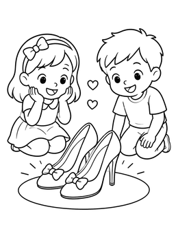 Free printable Children Admiring Bow High Heels coloring page