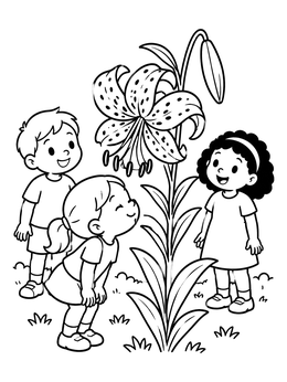Free printable Children Admiring A Tiger Lily coloring page