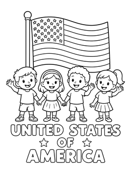 Free printable Children With American Flag coloring page