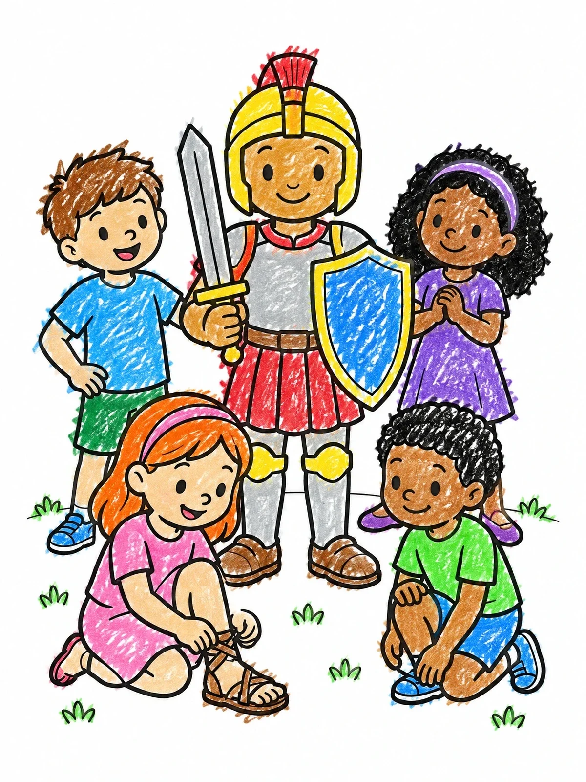 Colored example of the Children And The Armor Of God coloring page