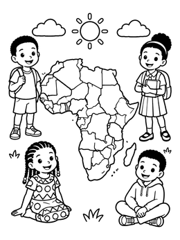 Free printable Children Around Africa Map coloring page