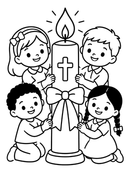 Free printable Children Around A Baptism Candle coloring page