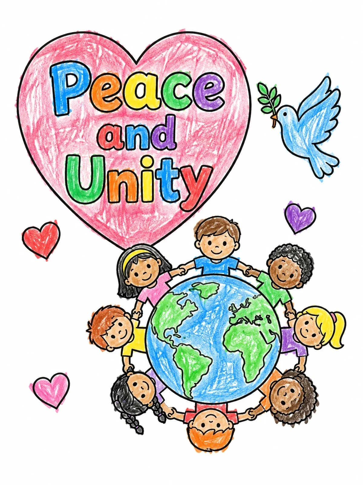 Colored example of the Children Holding Hands Around The Earth coloring page