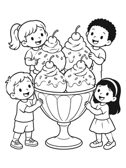 Free printable Children Around A Giant Sundae coloring page