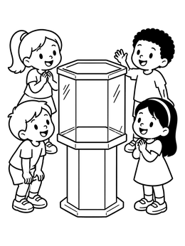 Free printable Children Around An Empty Hexagonal Fish Tank coloring page