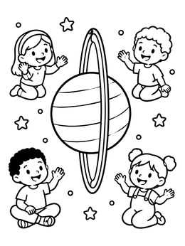 Free printable Children Learning About Planet Uranus coloring page