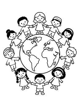Free printable Children Holding Hands Around Earth coloring page