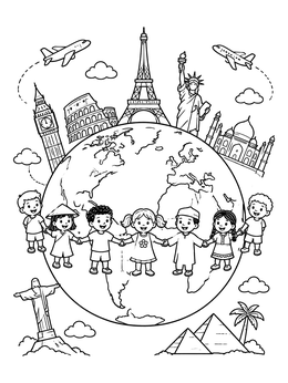 Free printable Children Holding Hands Around The Globe coloring page