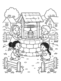 Free printable Children Around The Village Well coloring page