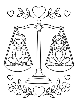 Free printable Children Balanced On Equality Scale coloring page