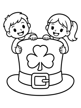 Free printable Children Peeking Behind Leprechaun Hat coloring page