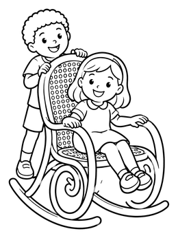 Free printable Children With Classic Rocking Chair coloring page