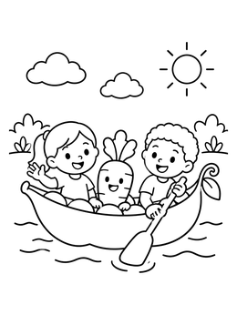 Free printable Children Boating With A Cute Carrot coloring page