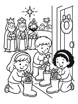 Free printable Children Leaving Treats For The Three Wise Men coloring page