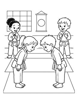 Free printable Children Bowing In Karate Dojo coloring page