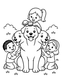 Free printable Children Brushing Friendly Three Headed Dog coloring page