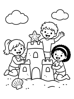 Free printable Children Building A Sandcastle Together coloring page