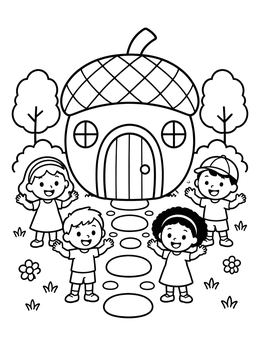 Free printable Children By The Acorn Fairy House coloring page
