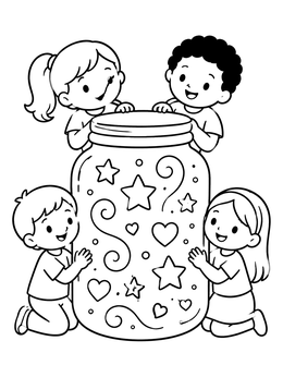 Free printable Children Around A Calming Jar coloring page