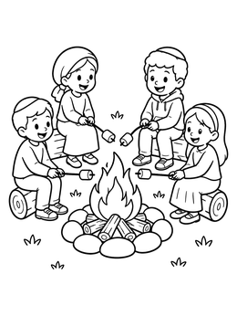 Free printable Children Toasting Marshmallows By The Campfire coloring page