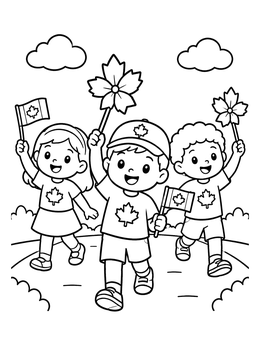 Free printable Children Celebrating Canada Day Parade coloring page