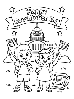 Free printable Children Celebrating Constitution Day coloring page