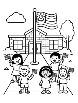 Free printable Children Celebrating Flag Day At School coloring page