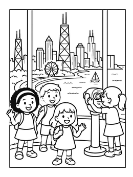 Free printable Children On An Observation Deck Overlooking Chicago coloring page