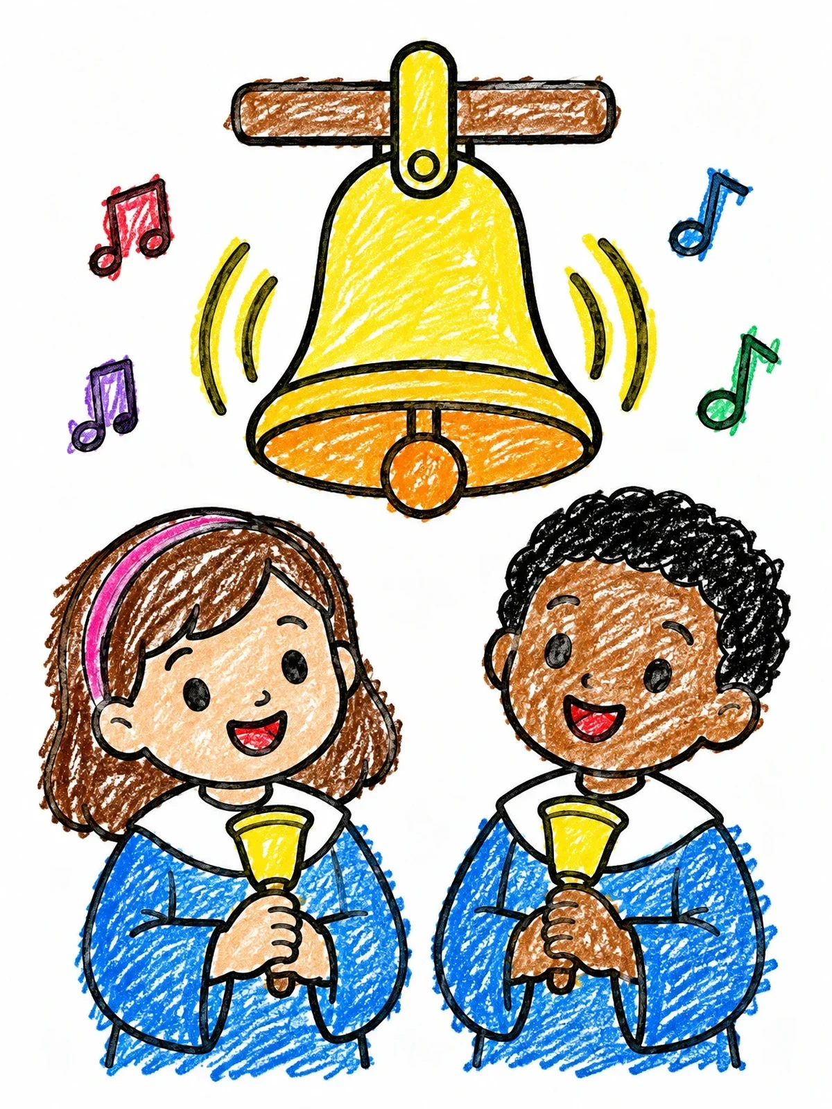 Colored example of the Children Choir With Ringing Bells coloring page