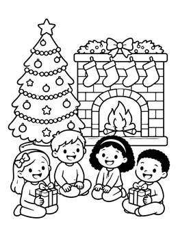 Free printable Children By The Christmas Fireplace coloring page