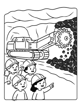 Free printable Children Watching A Continuous Mining Machine coloring page