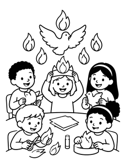 Free printable Children Crafting Pentecost Flame Crowns coloring page