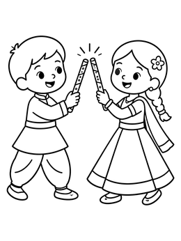 Free printable Children Dancing Dandiya For Navratri coloring page