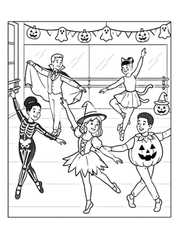 Free printable Children Dancing In Halloween Costumes coloring page