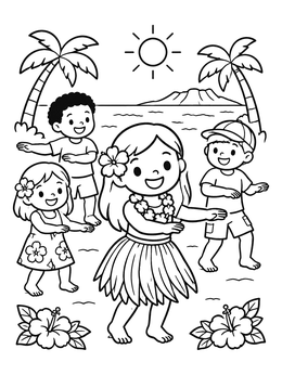 Free printable Happy Children Dancing On The Beach coloring page