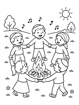 Free printable Children Dancing Around The Bonfire coloring page
