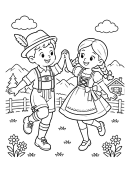 Free printable Children Dancing In Traditional Austrian Clothes coloring page