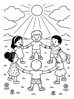Free printable Children Dancing Under The Sunbeams coloring page