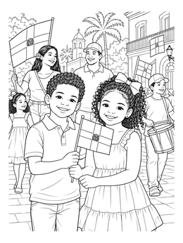 Free printable Children Celebrating At Dominican Parade coloring page
