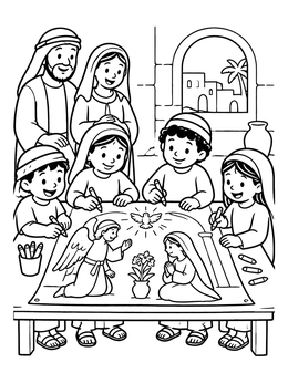 Free printable Children Drawing The Annunciation Story coloring page