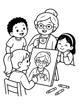 Free printable Children Drawing Grandmother Portrait coloring page