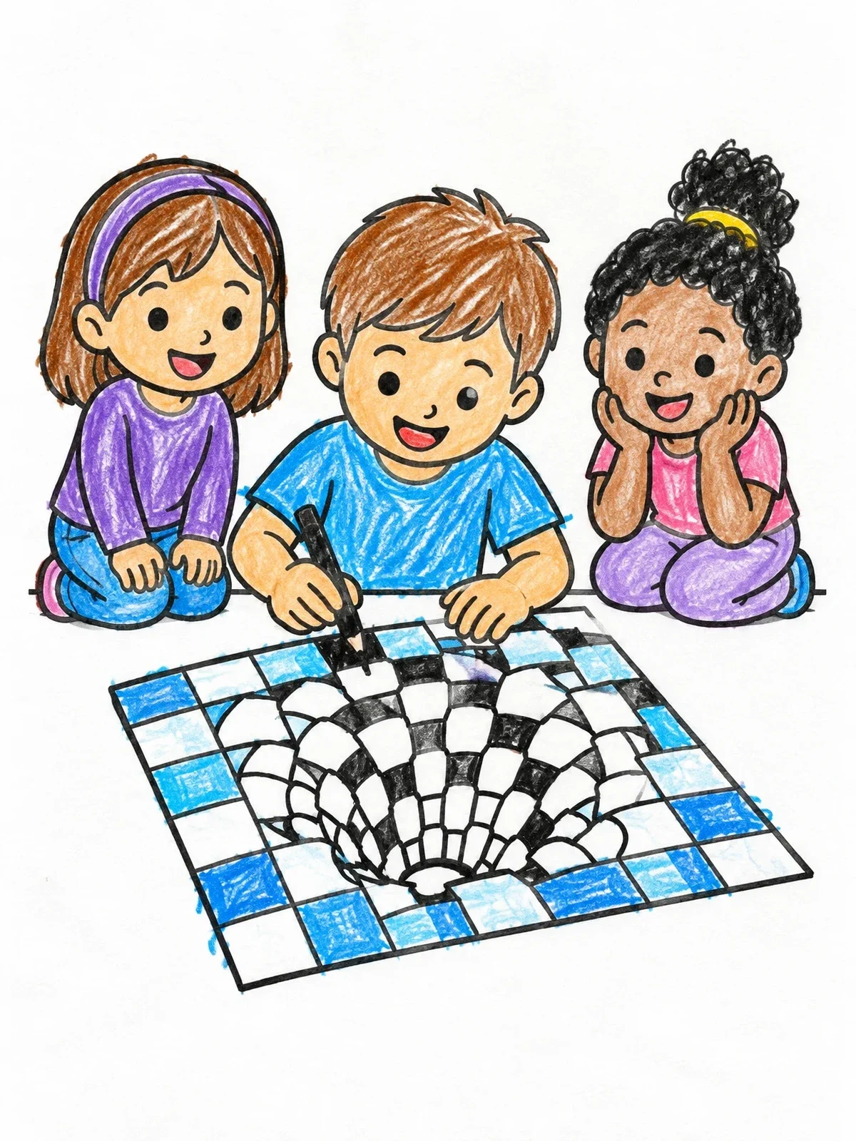 Colored example of the Children Drawing 3d Hole Illusion coloring page