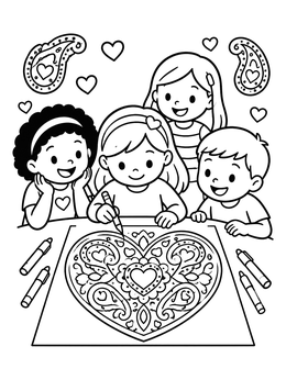 Free printable Children Drawing A Paisley Heart coloring page