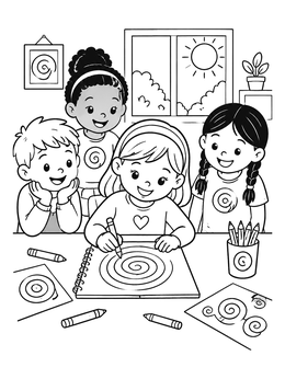 Free printable Children Drawing Swirl Patterns Together coloring page