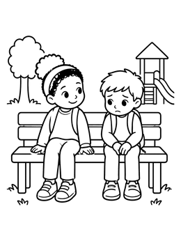Free printable Children On A Playground Bench coloring page